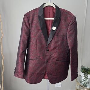 Platini Elegant Red and Black Men's Jacquard Blazer Sz.XL